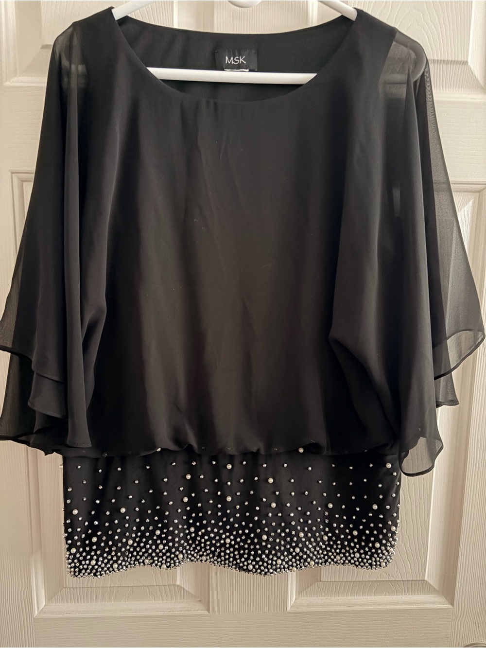 MSK Black Layered Chiffon Blouse with Beaded Hem